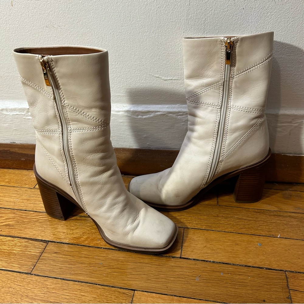 Franco Sarto Cream Leather Heeled Stevie Boots - Picture 2 of 11